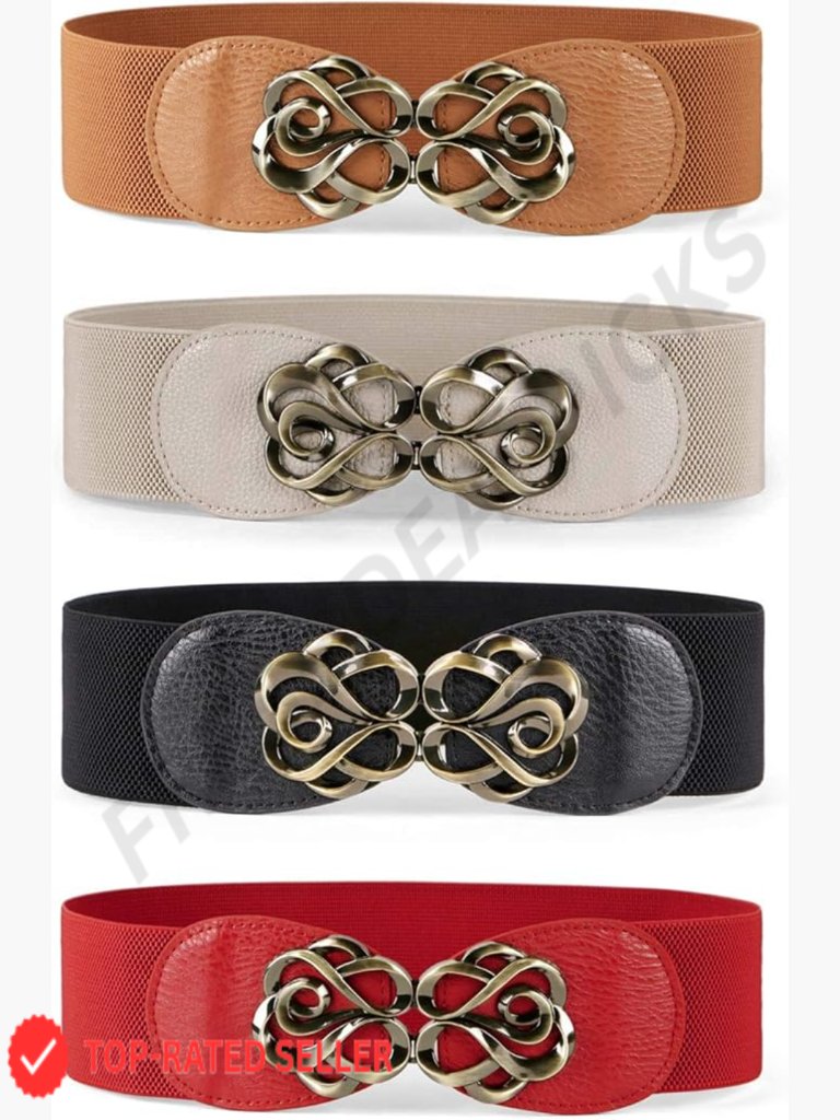 Vintage Stretchy Wide Waist Belts 4 Pack Elastic Retro Fashion Accessory